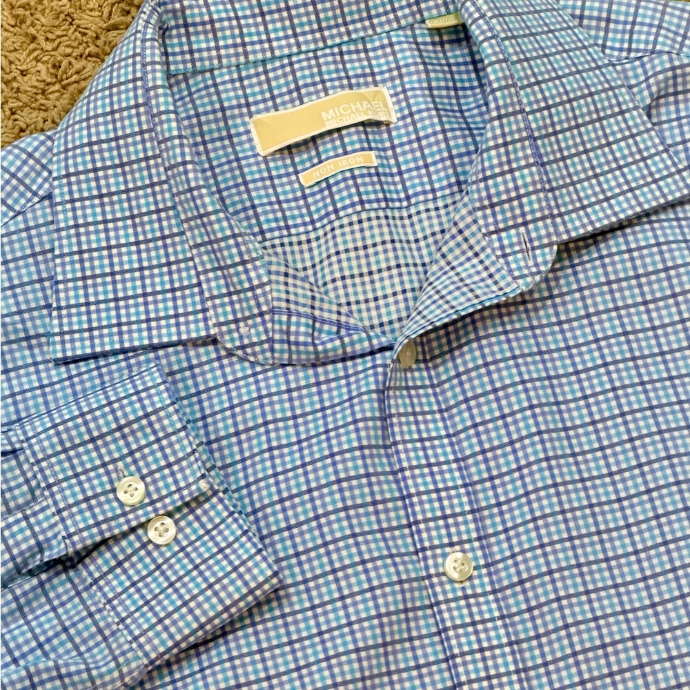 Michael Kors Non Iron Dress Shirt Blue 17.5 34/35